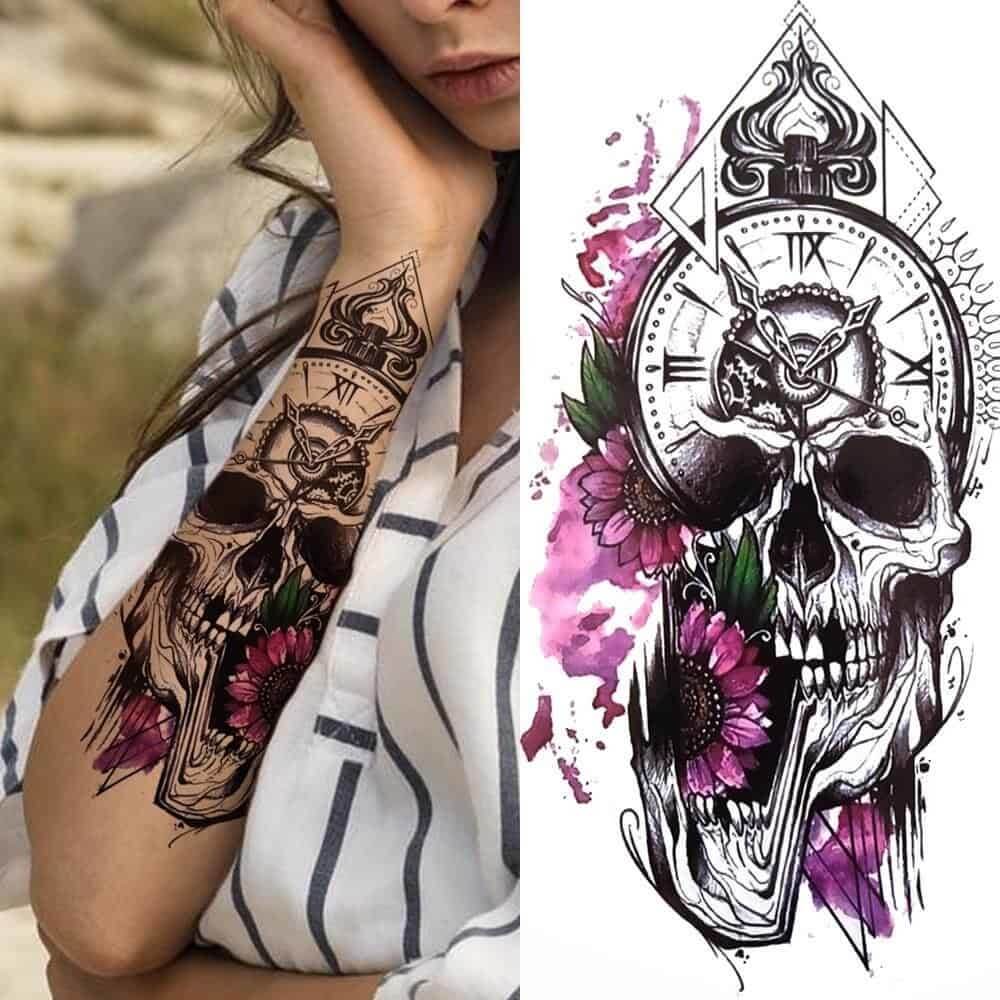 Intricate black line skull tattoo design on Craiyon